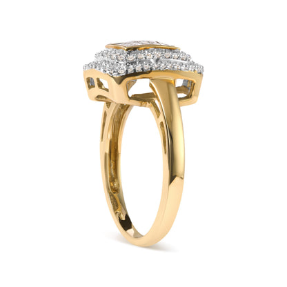 10K Yellow Gold 1/2 cttw Round and Princess Diamond Composite Head and Halo Ring (H-I Color, SI1-SI2 Clarity) - Ring Size 7 Bids.com