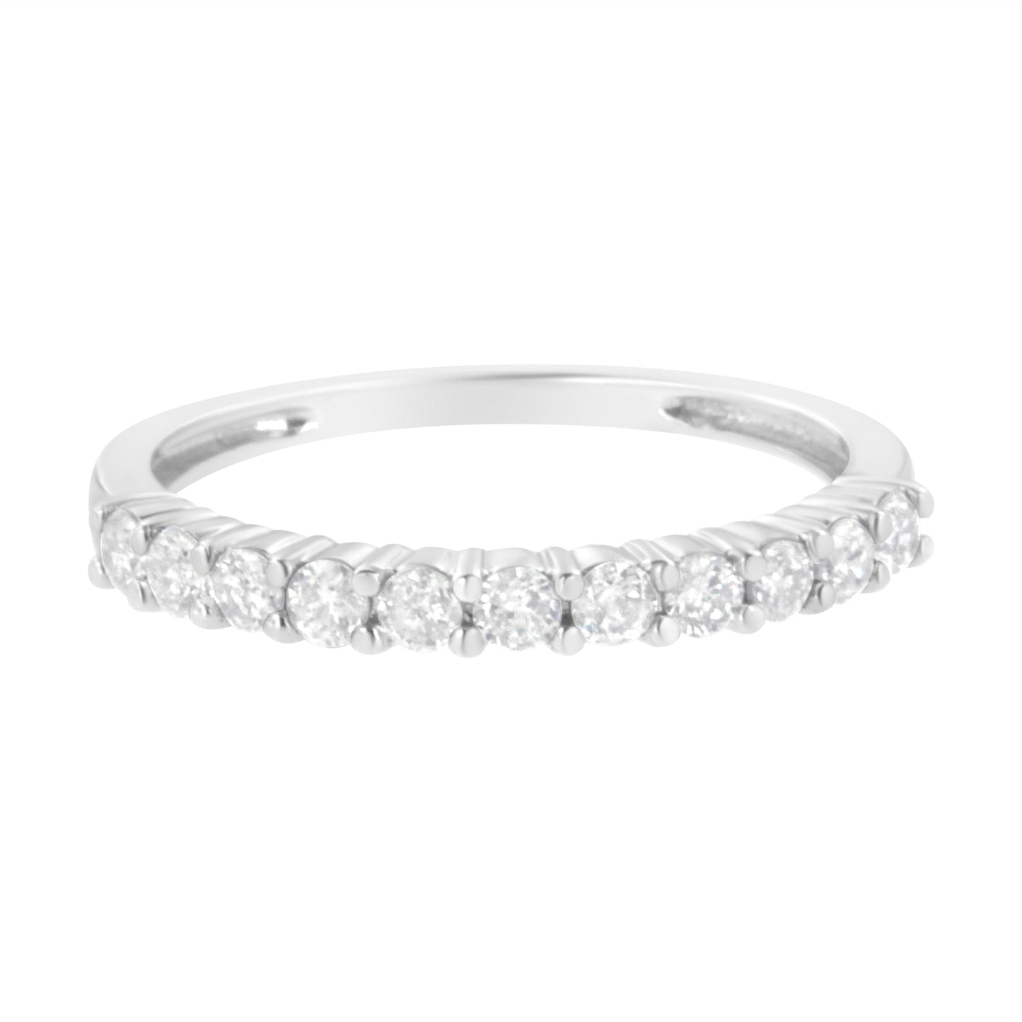 IGI Certified 1/2 Cttw Diamond 10K White Gold Prong Set Fluted Band Style Ring (I-J Color, I2-I3 Clarity) - Size 7 Bids.com