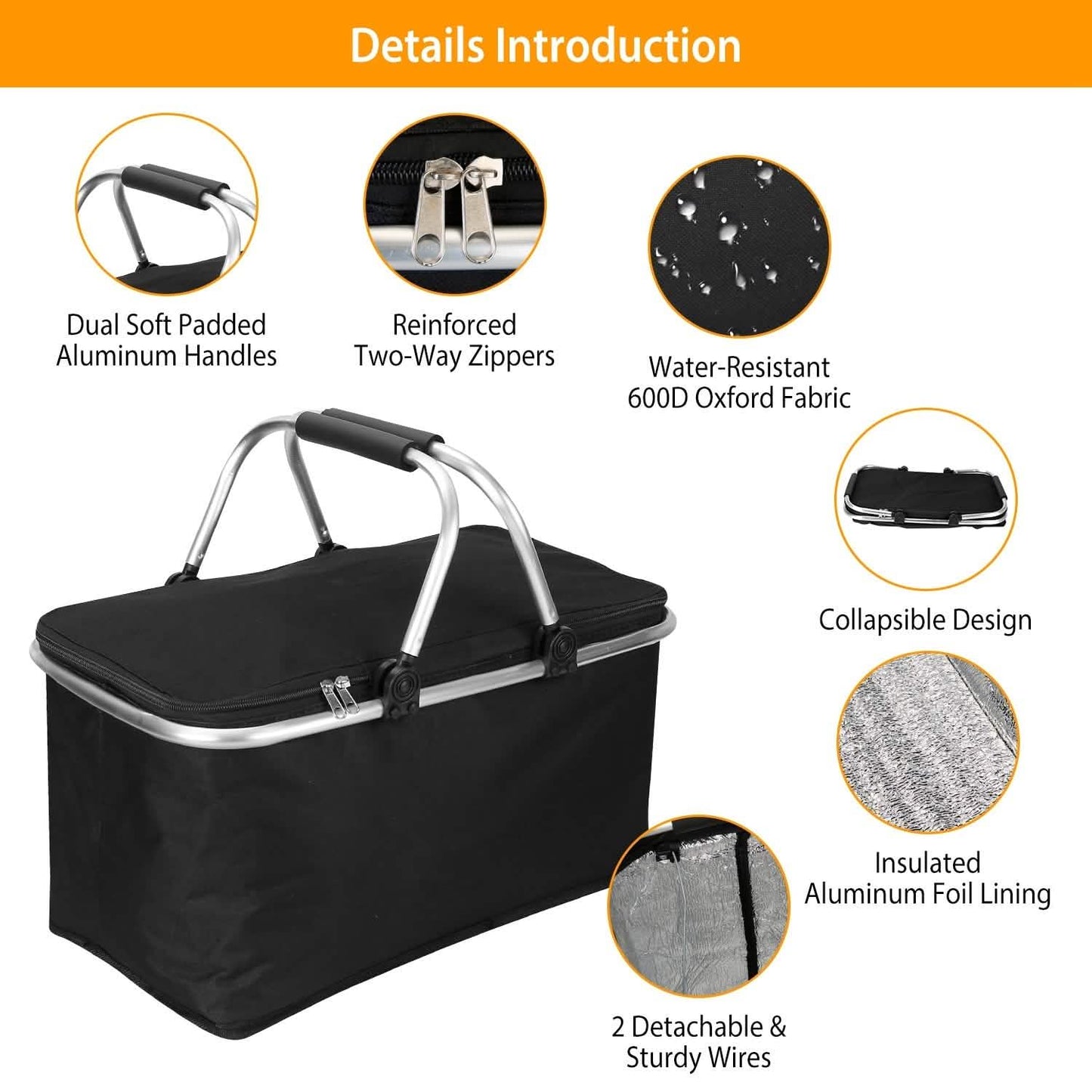 30L Insulated Picnic Basket Cooler Collapsible Food Delivery Storage DailySale