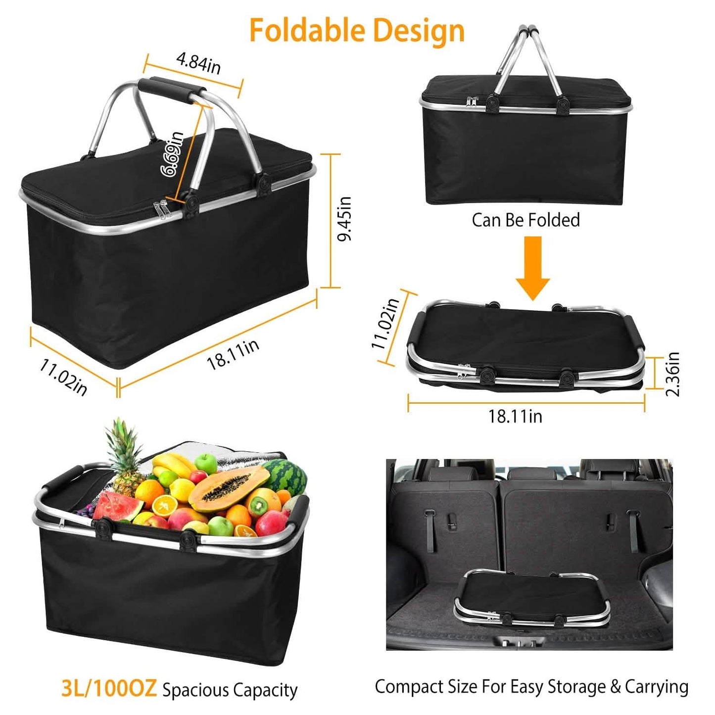 30L Insulated Picnic Basket Cooler Collapsible Food Delivery Storage DailySale