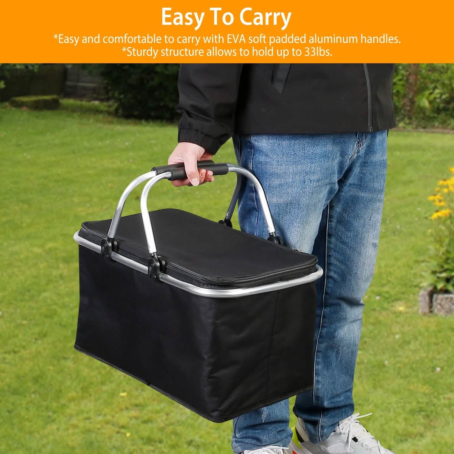 30L Insulated Picnic Basket Cooler Collapsible Food Delivery Storage DailySale