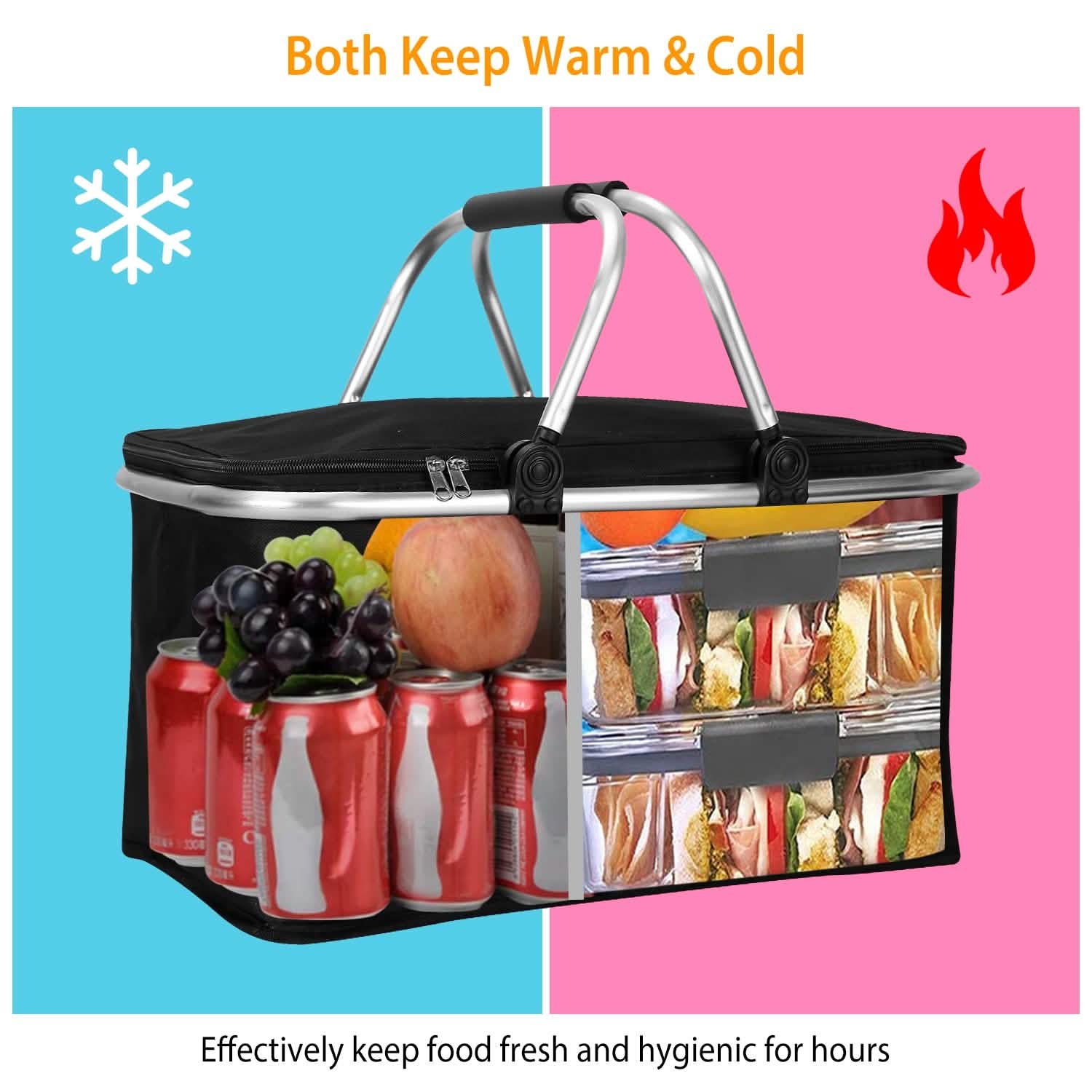 30L Insulated Picnic Basket Cooler Collapsible Food Delivery Storage DailySale
