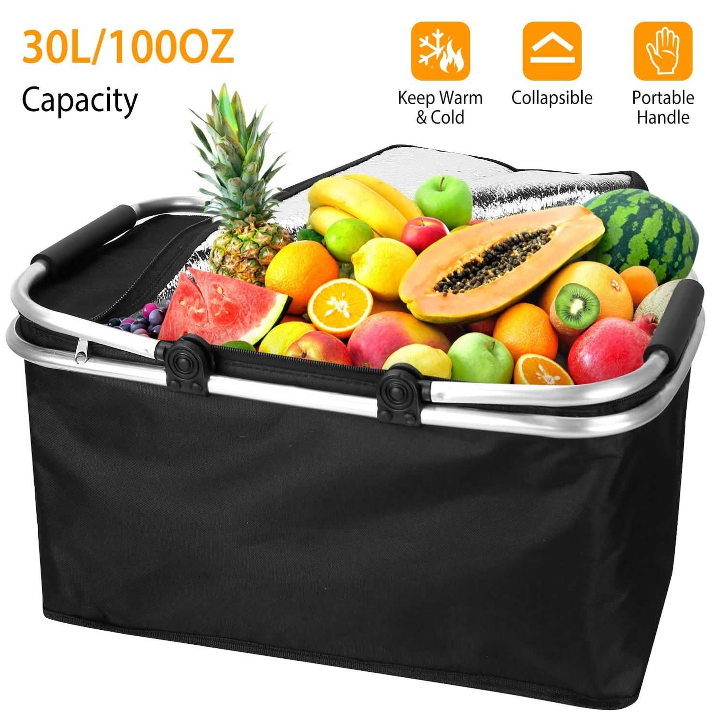 30L Insulated Picnic Basket Cooler Collapsible Food Delivery Storage DailySale