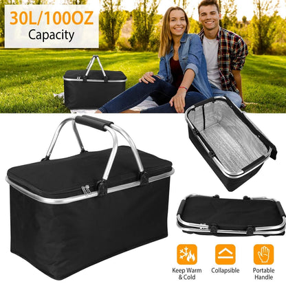 30L Insulated Picnic Basket Cooler Collapsible Food Delivery Storage DailySale
