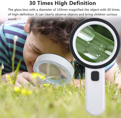 30X Handheld Large Magnifying Glass 12 LED Illuminated Lighted Magnifier DailySale
