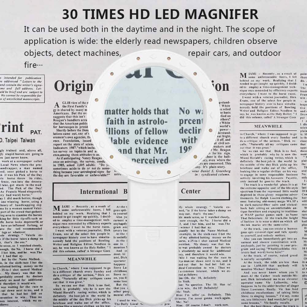 30X Handheld Large Magnifying Glass 12 LED Illuminated Lighted Magnifier DailySale