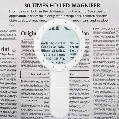 30X Handheld Large Magnifying Glass 12 LED Illuminated Lighted Magnifier DailySale
