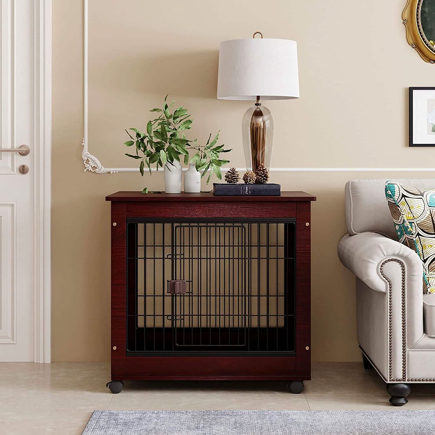 31-Inch Furniture Style Pet Dog Crate Cage with Wooden Structure DailySale