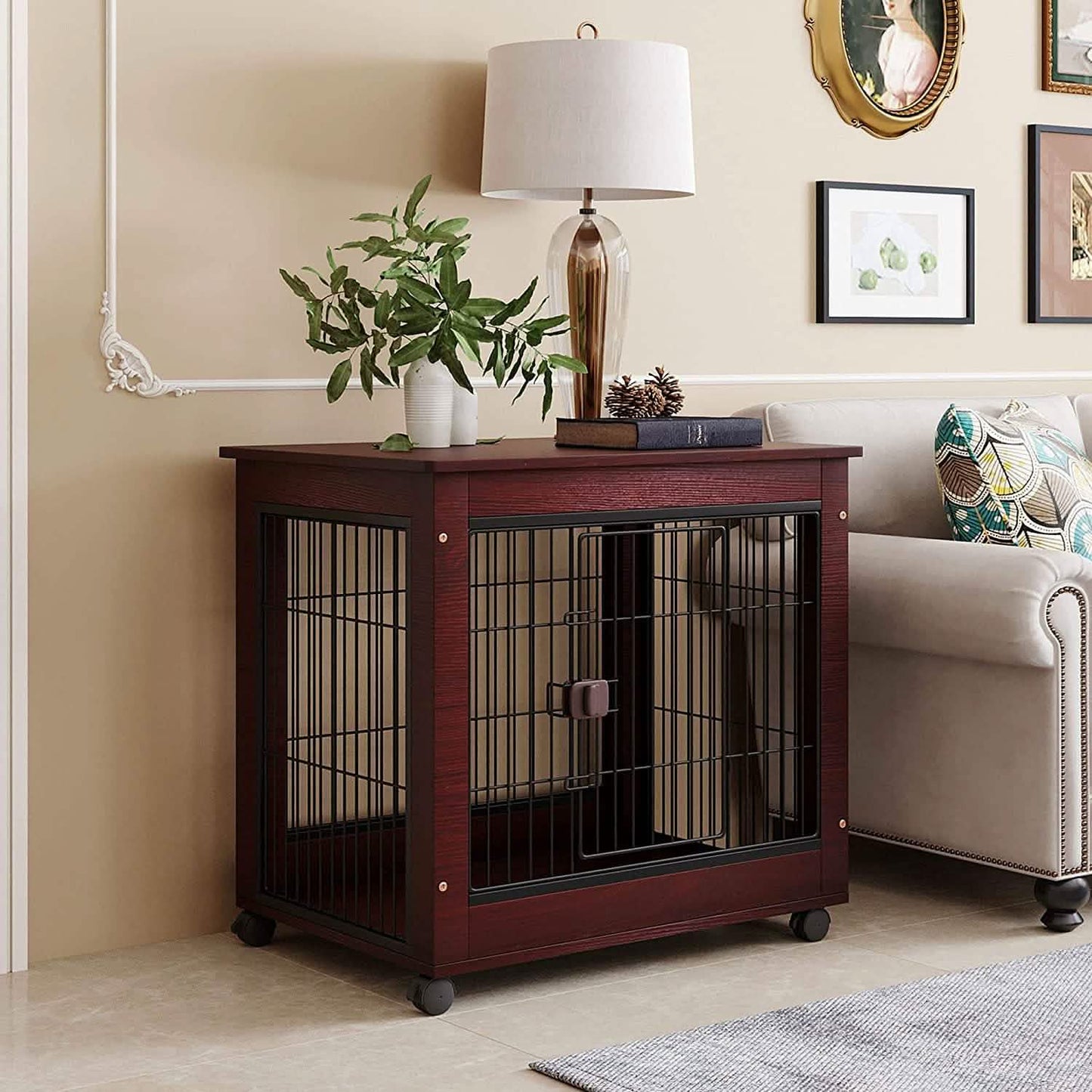 31-Inch Furniture Style Pet Dog Crate Cage with Wooden Structure DailySale