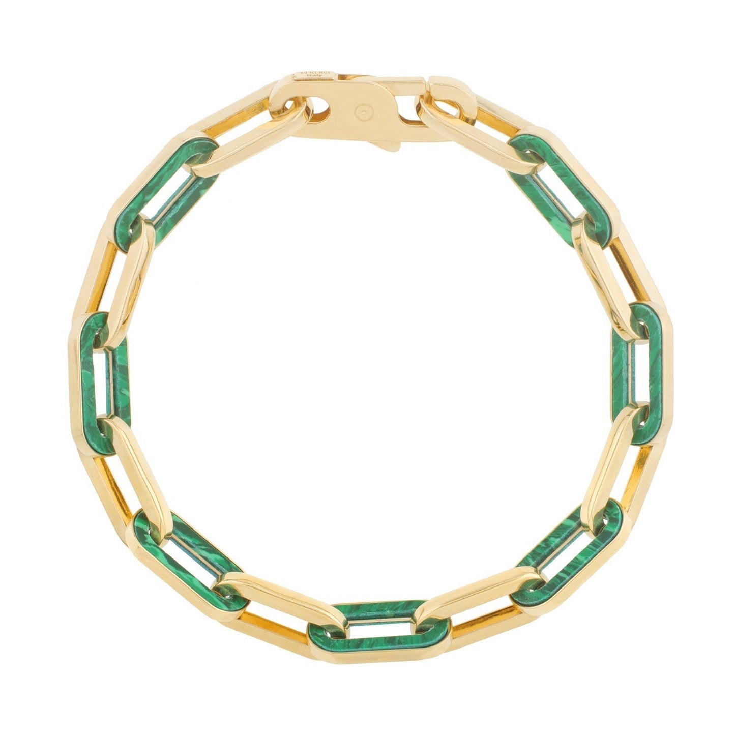 14k Yellow Gold Malachite Paperclip Gem Link Bracelet (7.00 mm) Bids.com