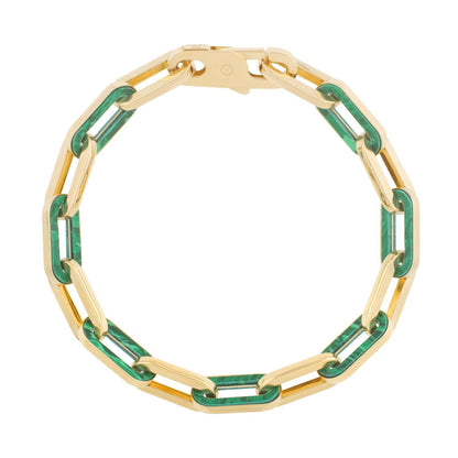 14k Yellow Gold Malachite Paperclip Gem Link Bracelet (7.00 mm) Bids.com