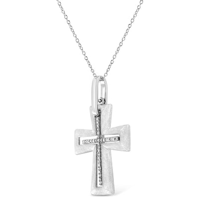 .925 Sterling Silver Prong-Set Diamond Accent Cross 18" Pendant Necklace (I-J Color, I1-I2 Clarity) Bids.com