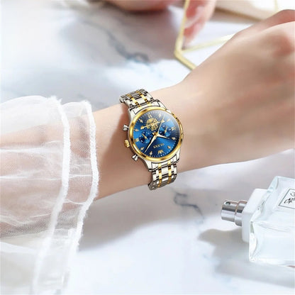 Women's Gold Stainless Steel Multifunction Quartz Watch BandsCo Straps