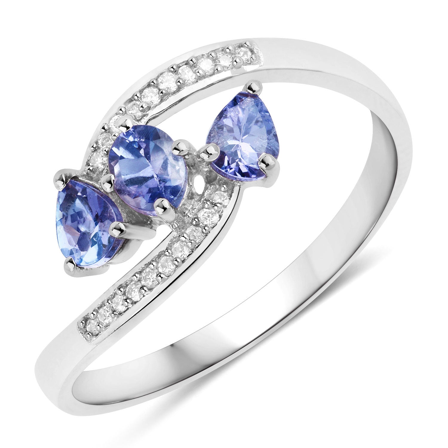 0.51 Carat Genuine Tanzanite and White Diamond 14K White Gold Ring Bids.com