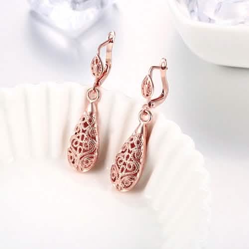 18K Gold Laser Cut Filigree Drop Earrings - Assorted Colors DailySale