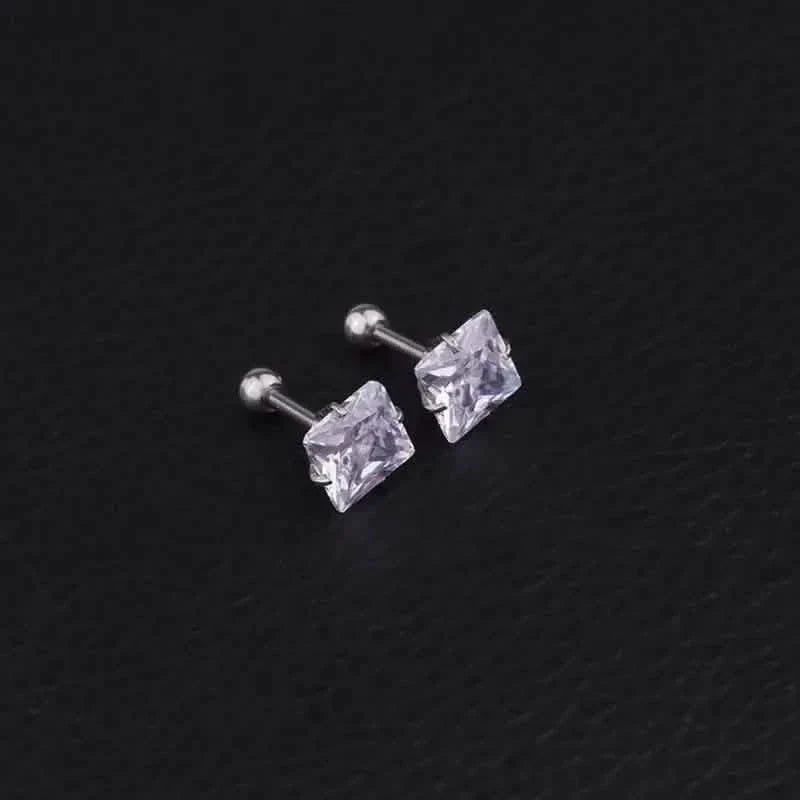 316 Stainless Steel Square Stud Earrings with Cubic Zirconia Accents DailySale