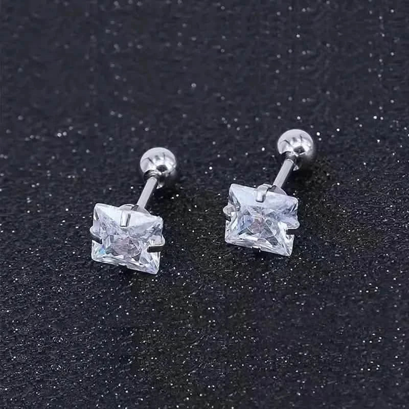316 Stainless Steel Square Stud Earrings with Cubic Zirconia Accents DailySale
