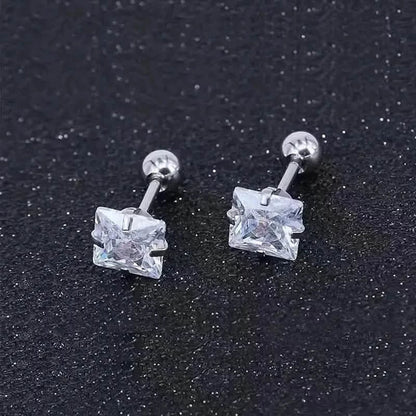 316 Stainless Steel Square Stud Earrings with Cubic Zirconia Accents DailySale
