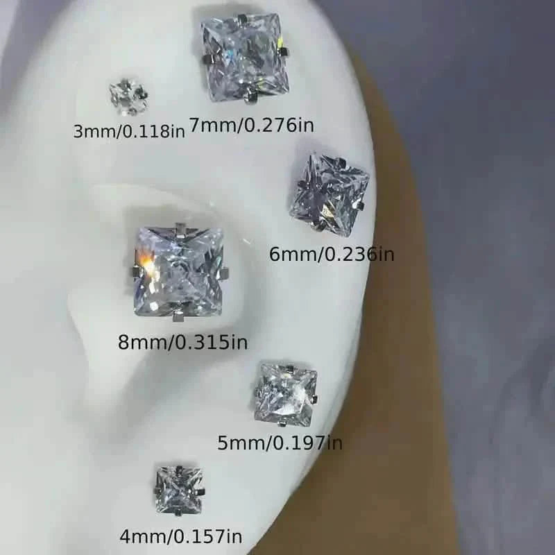 316 Stainless Steel Square Stud Earrings with Cubic Zirconia Accents DailySale