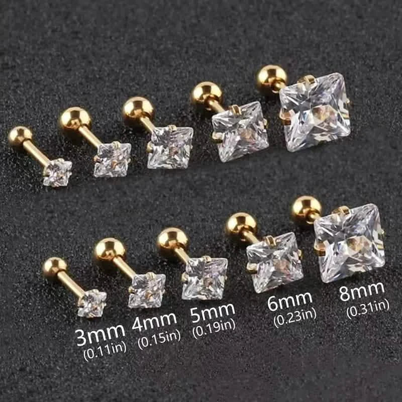 316 Stainless Steel Square Stud Earrings with Cubic Zirconia Accents DailySale
