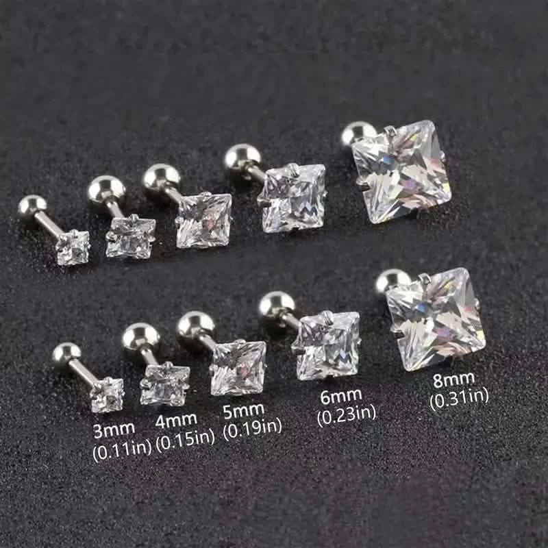 316 Stainless Steel Square Stud Earrings with Cubic Zirconia Accents DailySale