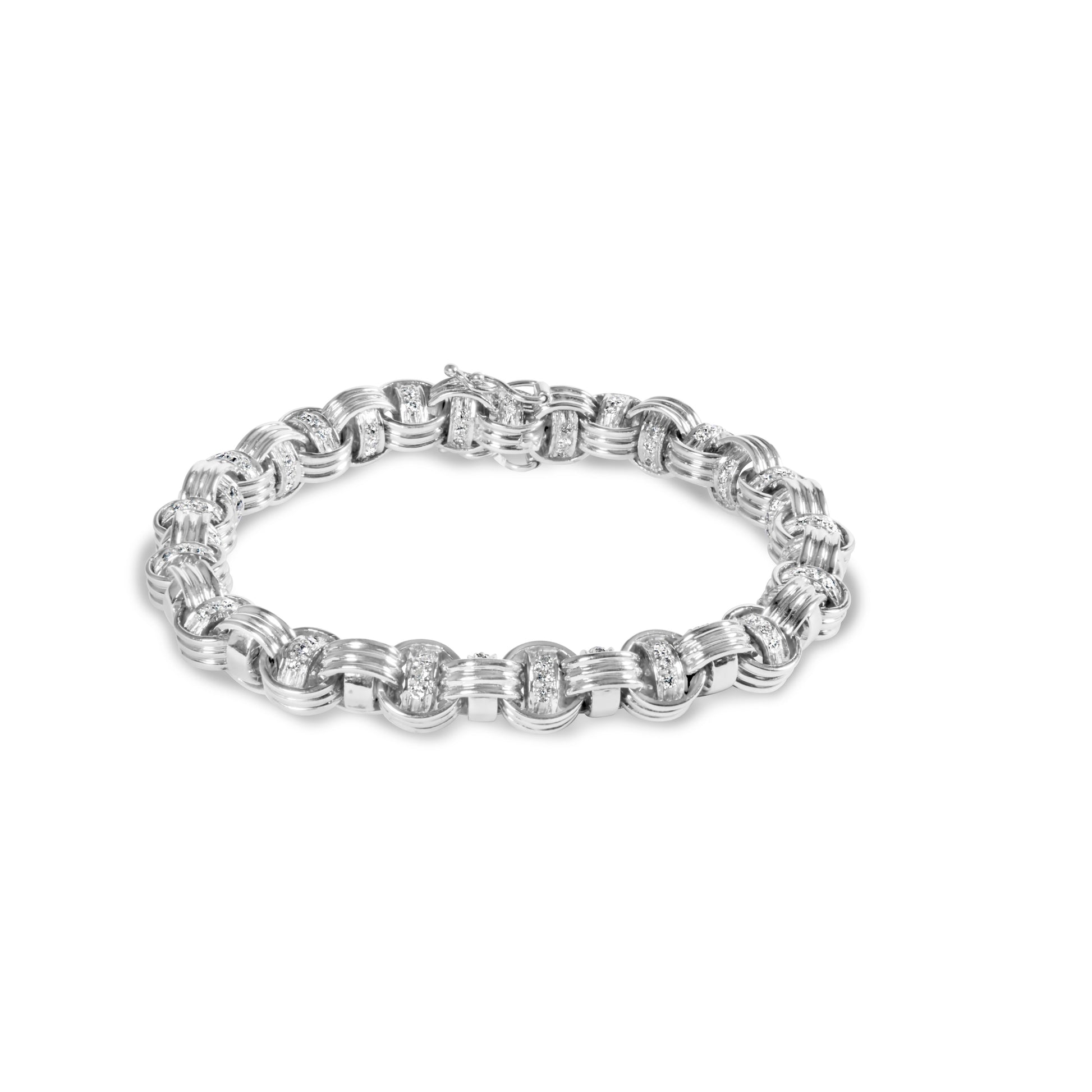 14K White Gold 1/2 Cttw Diamond Knotted Byzantine Link Bracelet (H-I Color, I2-I3 Clarity) - 7" Inches Bids.com