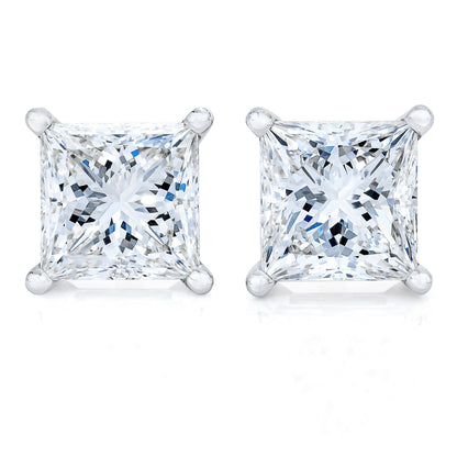 14K White Gold 1.00 Cttw Princess-Cut Square Near Colorless Diamond Classic 4-Prong Solitaire Stud Earrings (G-H Color, SI1-SI2 Clarity) Bids.com