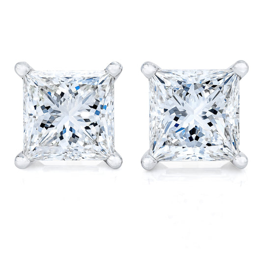 14K White Gold 1.00 Cttw Princess-Cut Square Near Colorless Diamond Classic 4-Prong Solitaire Stud Earrings (G-H Color, SI1-SI2 Clarity) Bids.com