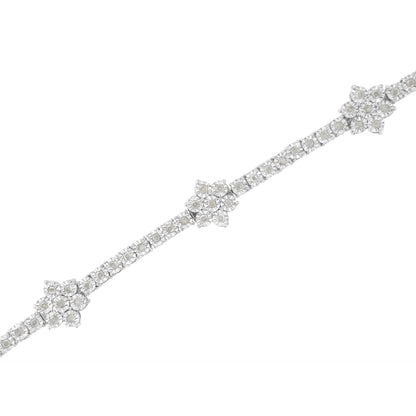 .925 Sterling Silver 1.0 cttw Miracle-Set Diamond Floral Station Tennis Bracelet (I-J Color, I3 Clarity) - 7-1/2" Bids.com
