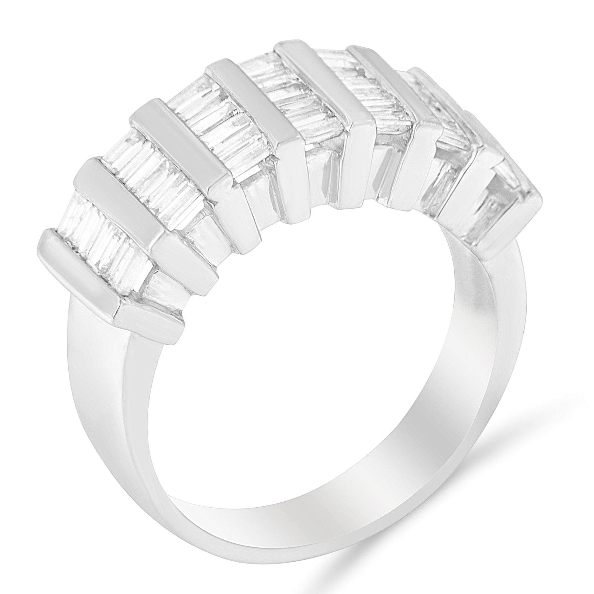 .925 Sterling Silver 1.0 Cttw Baguette Cut Diamond Vertical Channel Fluted Multi-Row Unisex Fashion Wedding Ring (H-I Color, I1-I2 Clarity) - Size 6-3/4 Bids.com