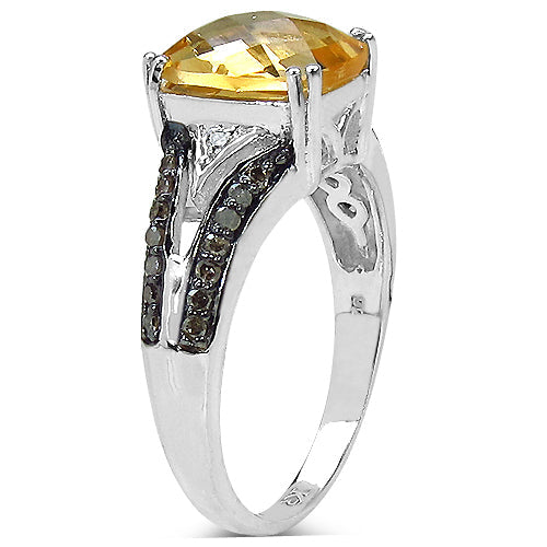 2.82 Carat Genuine Citrine, Champagne Diamond & White Diamond .925 Sterling Silver Ring Bids.com