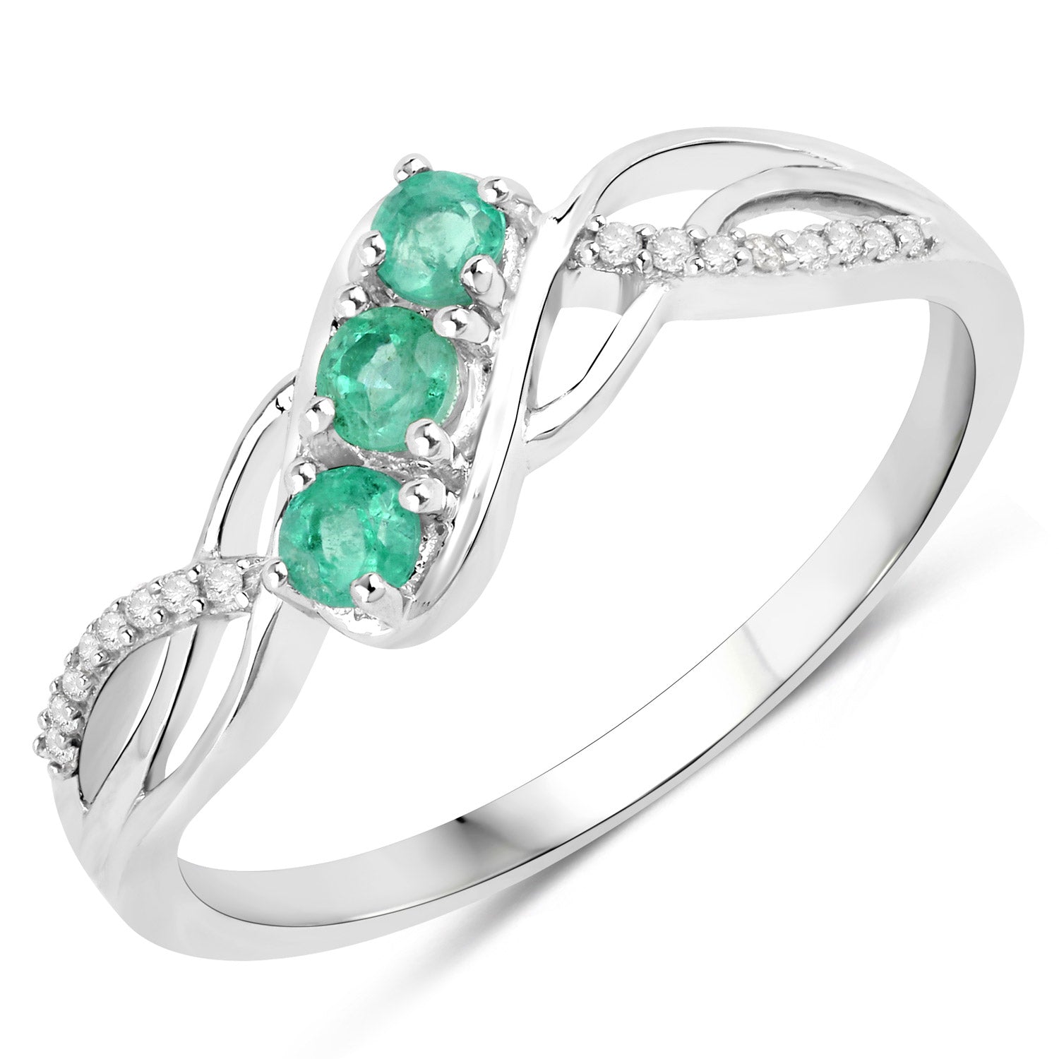 0.28 Carat Genuine Zambian Emerald and White Diamond 14K White Gold Ring Bids.com