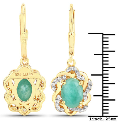 2.36 Carat Genuine Emerald and White Topaz .925 Sterling Silver Earrings Bids.com
