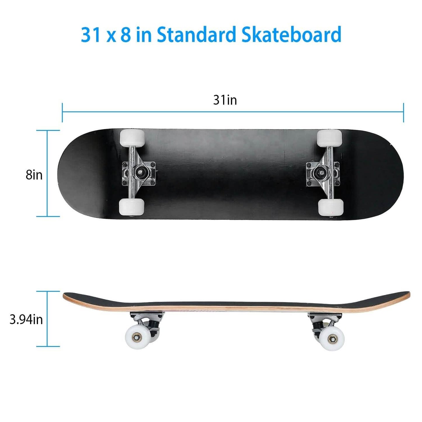 31x8in 9 Layers Maple Concave Skateboard DailySale