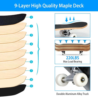 31x8in 9 Layers Maple Concave Skateboard DailySale
