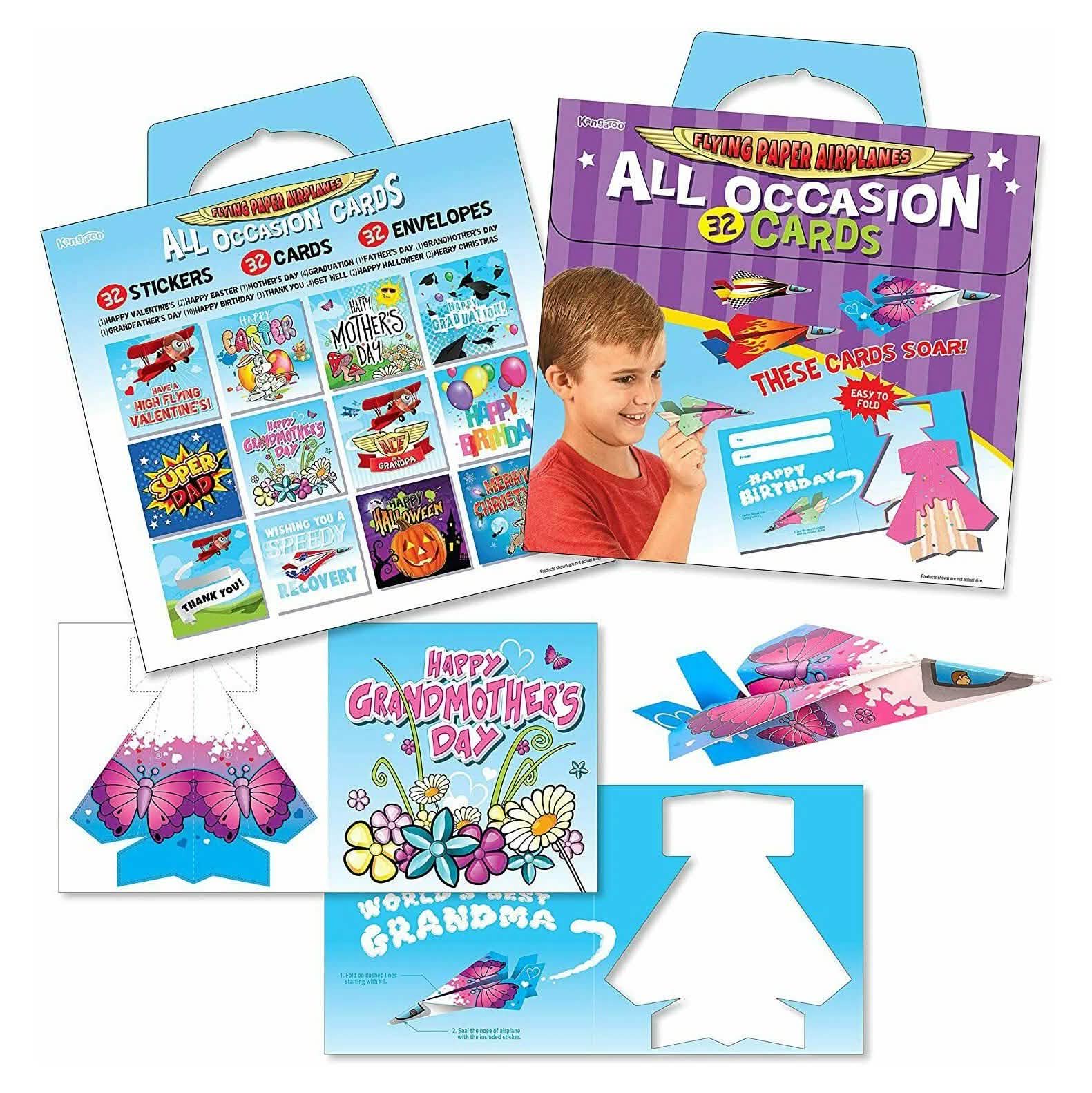32 Folding Paper Airplanes All Occasion Greeting Cards with Envelopes and Stickers DailySale