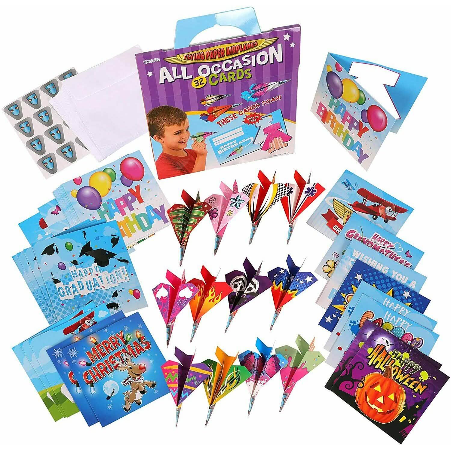 32 Folding Paper Airplanes All Occasion Greeting Cards with Envelopes and Stickers DailySale