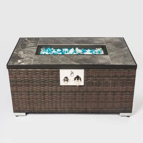 32" Outdoor Rattan Propane Gas Fire Table with Tile Tabletop DailySale