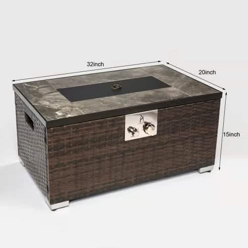 32" Outdoor Rattan Propane Gas Fire Table with Tile Tabletop DailySale