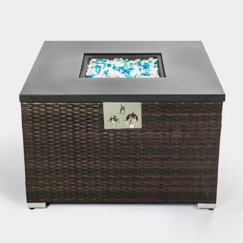 32" Outdoor Rattan Propane Gas Fire Table with Tile Tabletop DailySale