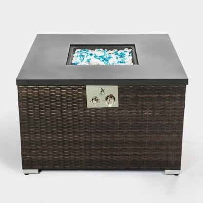 32" Outdoor Rattan Propane Gas Fire Table with Tile Tabletop DailySale