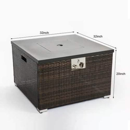 32" Outdoor Rattan Propane Gas Fire Table with Tile Tabletop DailySale