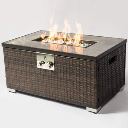 32" Outdoor Rattan Propane Gas Fire Table with Tile Tabletop DailySale