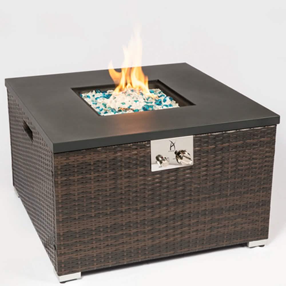 32" Outdoor Rattan Propane Gas Fire Table with Tile Tabletop DailySale