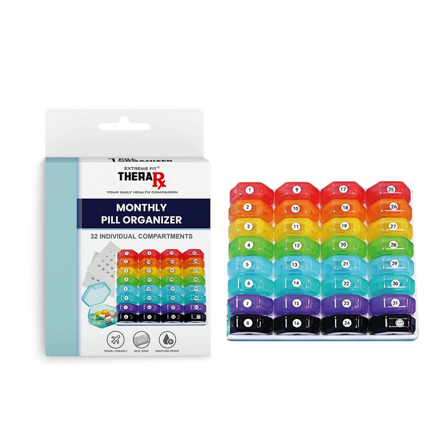 32-Pieces: Colored Compartments Monthly Pill, Medicine And Vitamin Organizer With Tray DailySale
