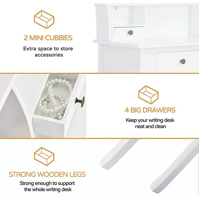 32" Wooden Secretary Desk Bedroom Small Dresser with 4 Storage Drawers DailySale