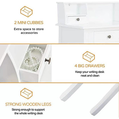32" Wooden Secretary Desk Bedroom Small Dresser with 4 Storage Drawers DailySale