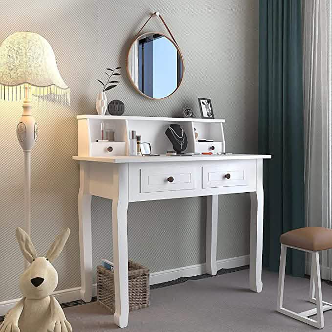 32" Wooden Secretary Desk Bedroom Small Dresser with 4 Storage Drawers DailySale