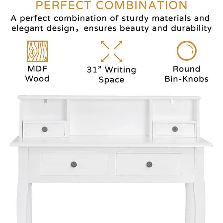 32" Wooden Secretary Desk Bedroom Small Dresser with 4 Storage Drawers DailySale