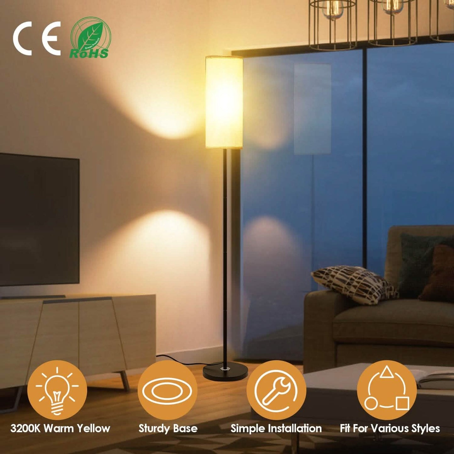 3200K Warm Yellow Light Modern Standing Lamp with Foot Switch 6W Bulb DailySale